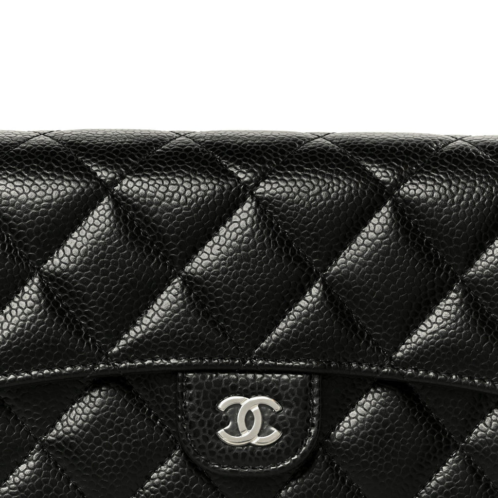 Caviar Quilted Large Gusset Flap Wallet Black
