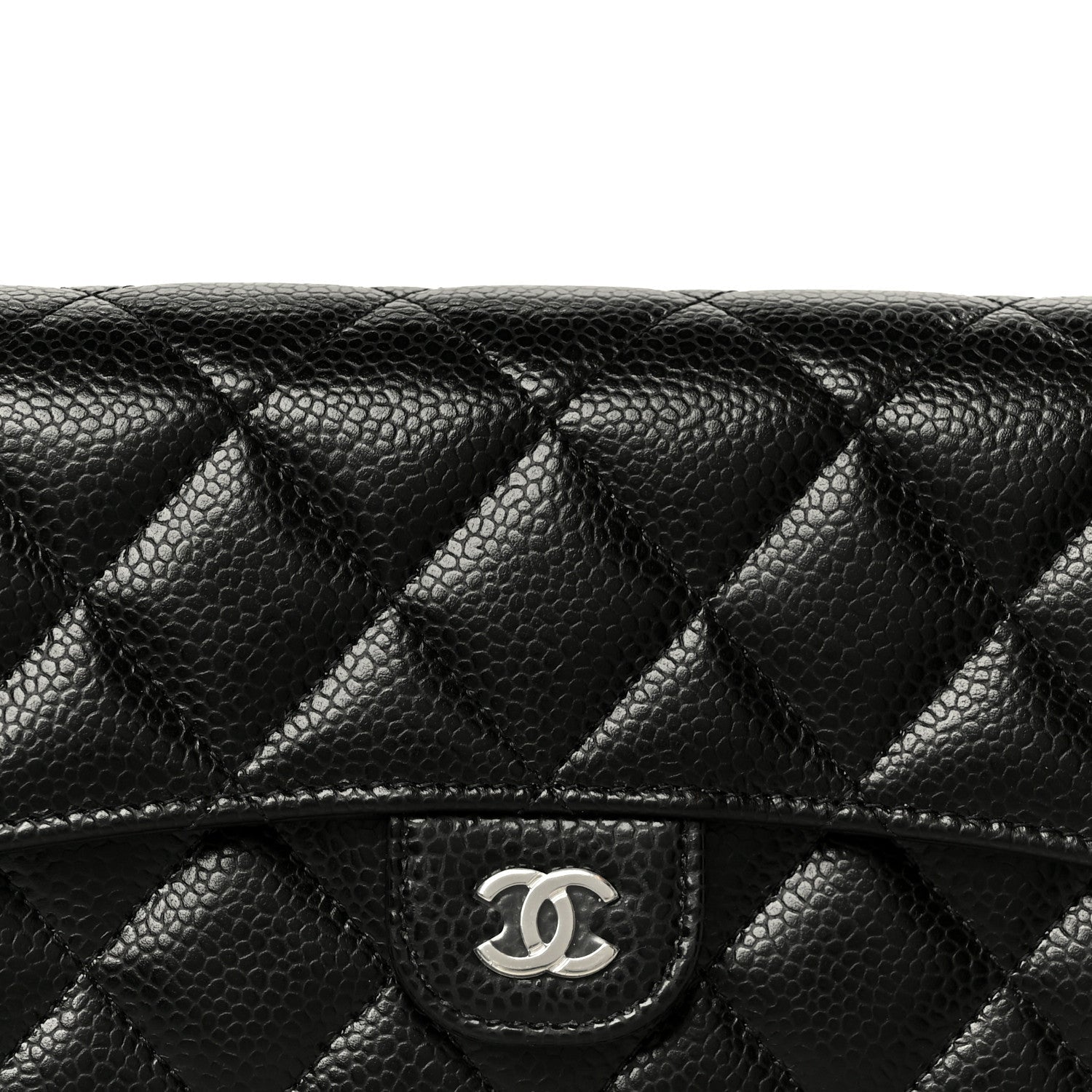 Caviar Quilted Large Gusset Flap Wallet Black