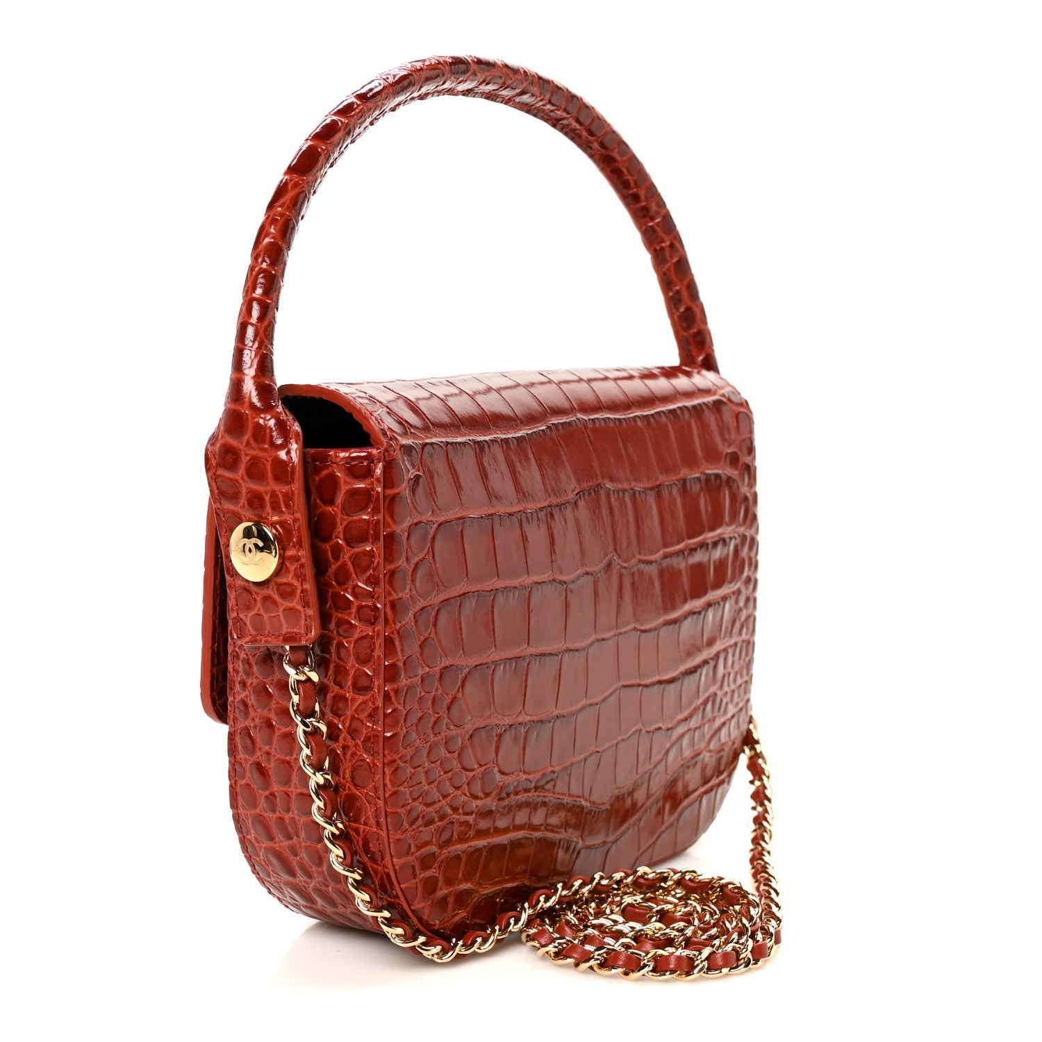 Calfskin Crocodile Embossed Turn Around Mini Flap Burgundy