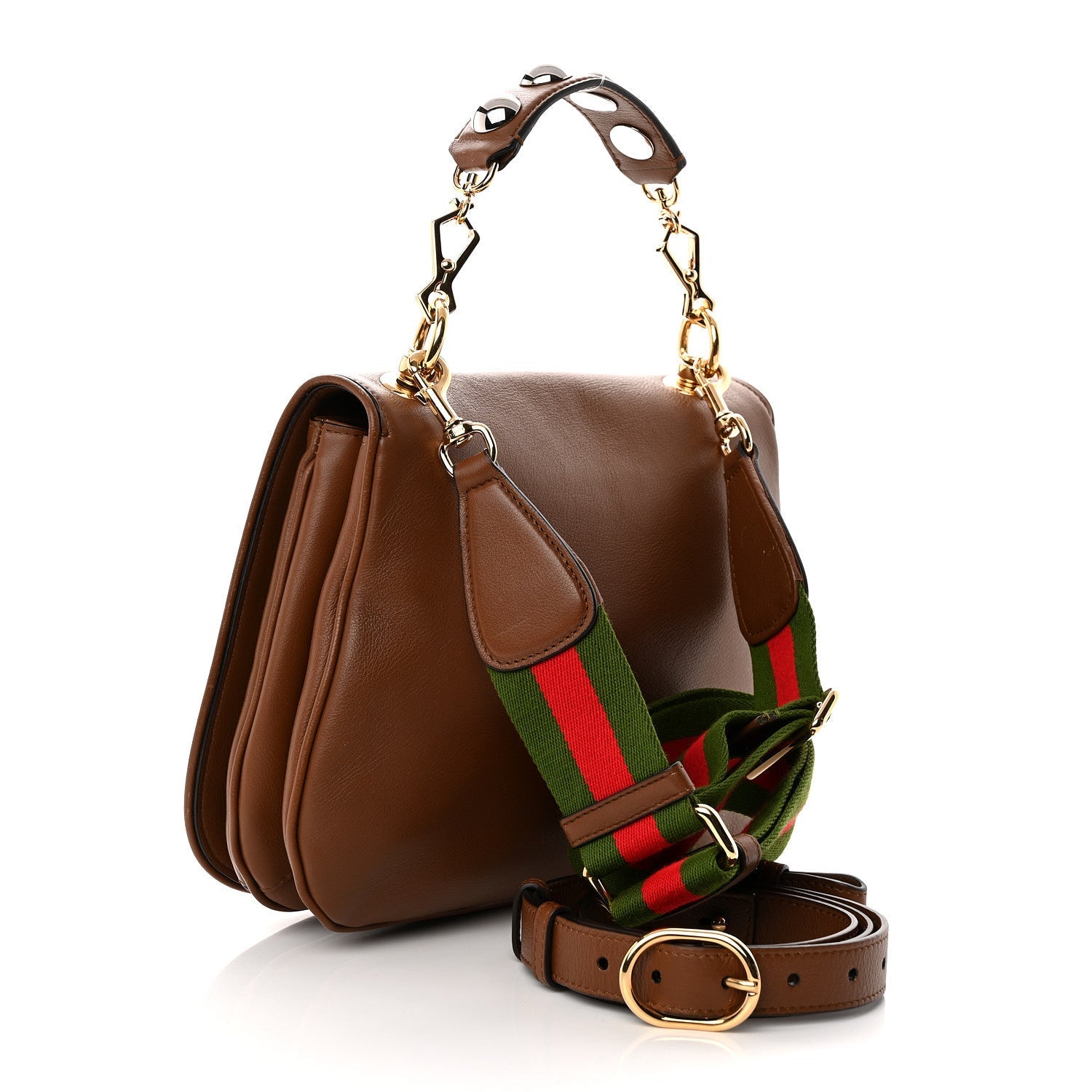 Roxy Calfskin Web Medium Blondie Shoulder Flap Bag Cuir