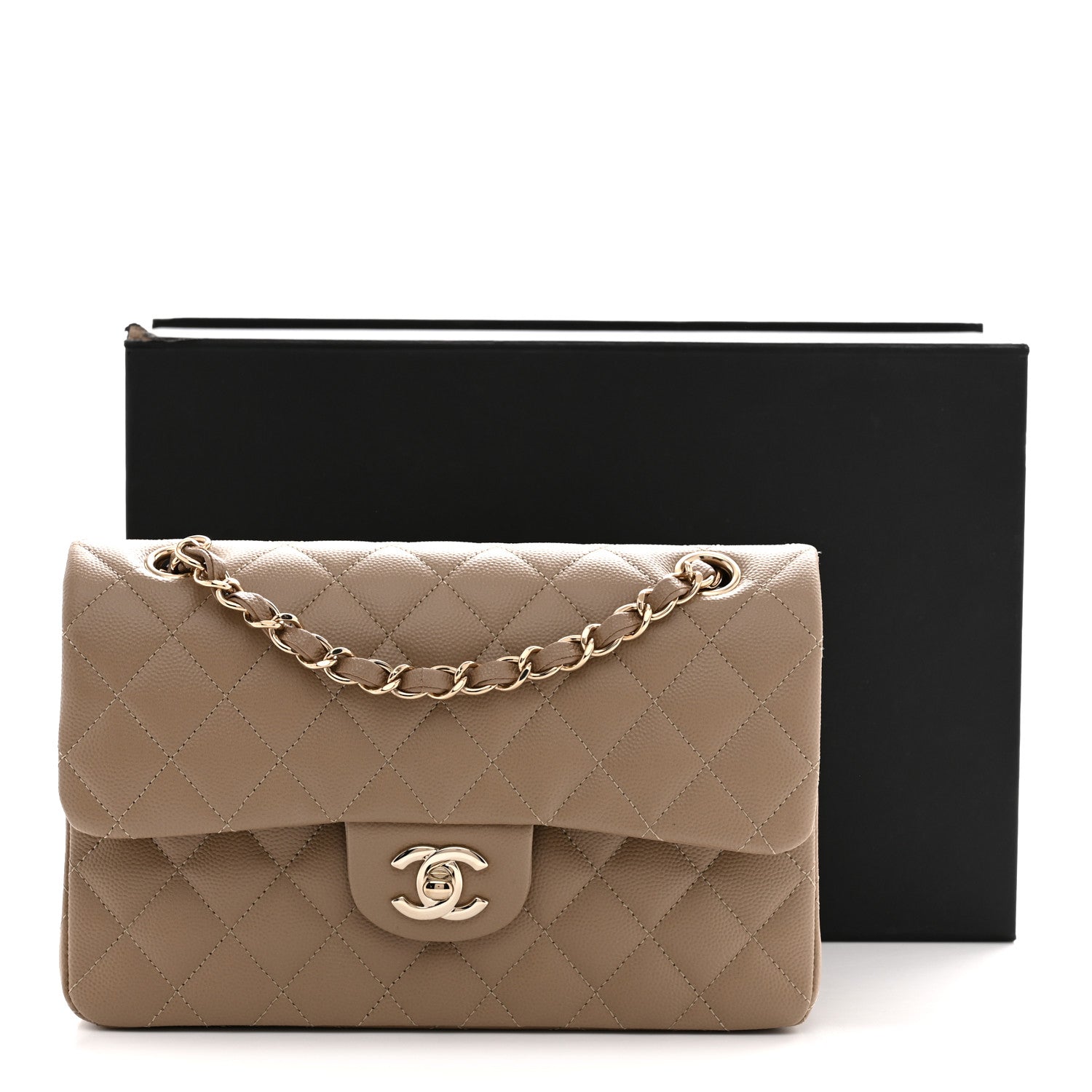 Caviar Quilted Small Double Flap Dark Beige