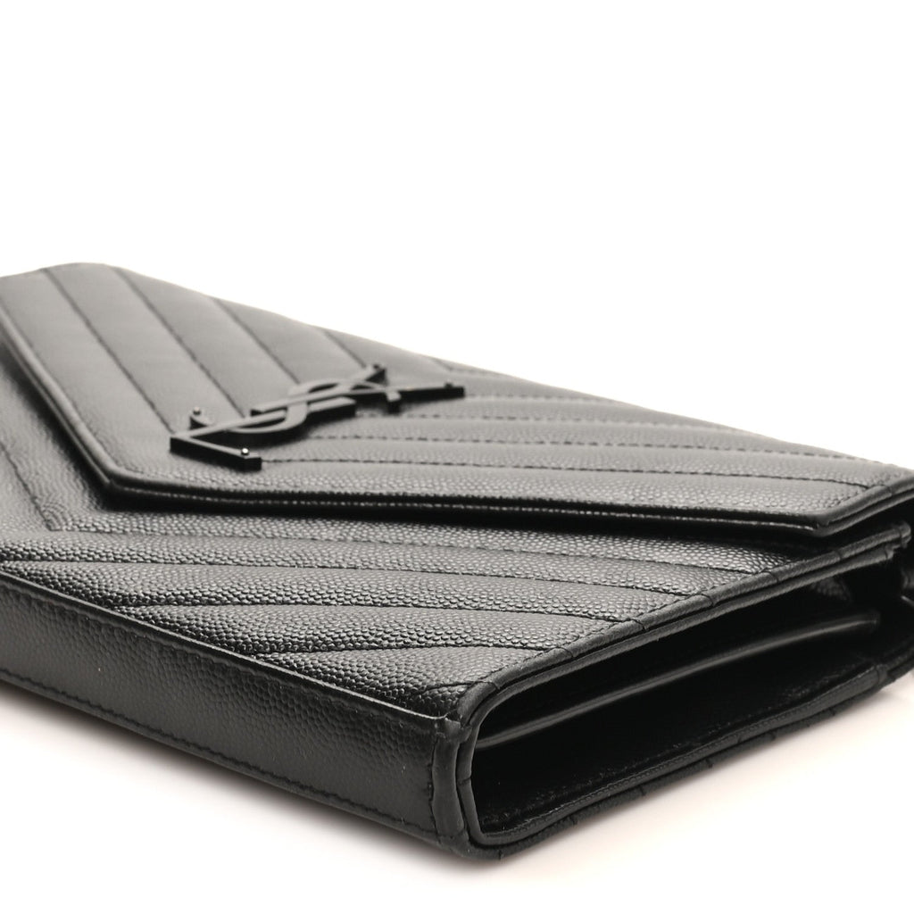 Grain De Poudre Matelasse Chevron Monogram Monochrome Chain Wallet Black