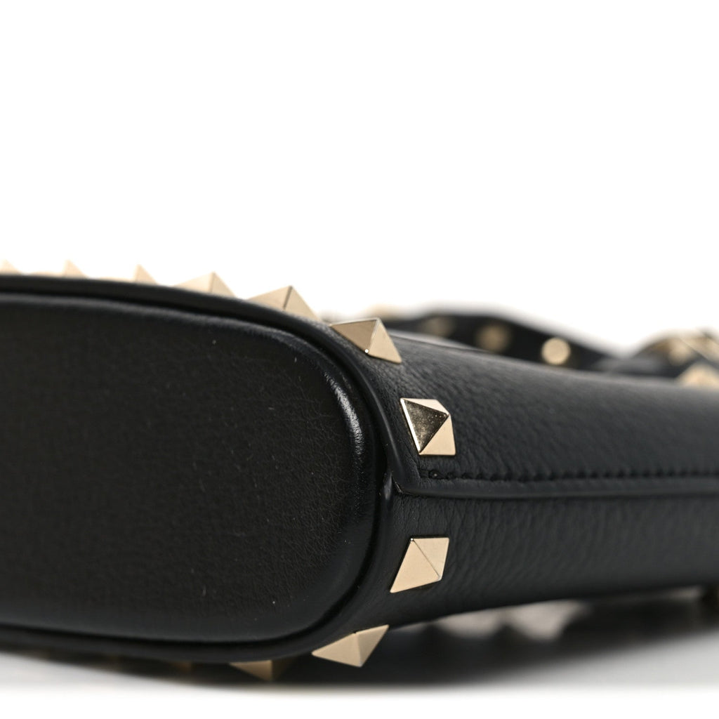 Grainy Calfskin Mini Rockstud Shopping Bag Black