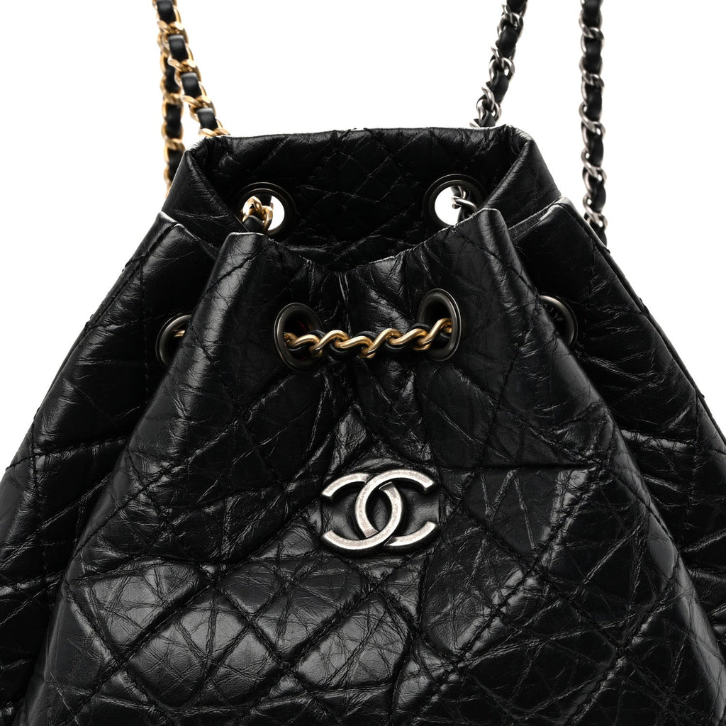 Aged Calfskin Quilted Small Gabrielle Backpack Black