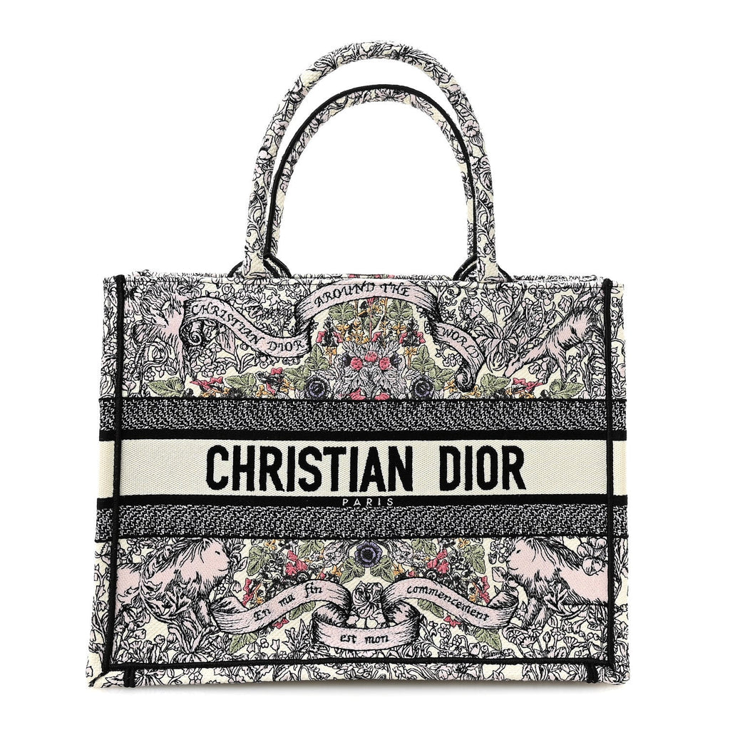 Canvas Embroidered Medium Around The World Book Tote White Multicolor