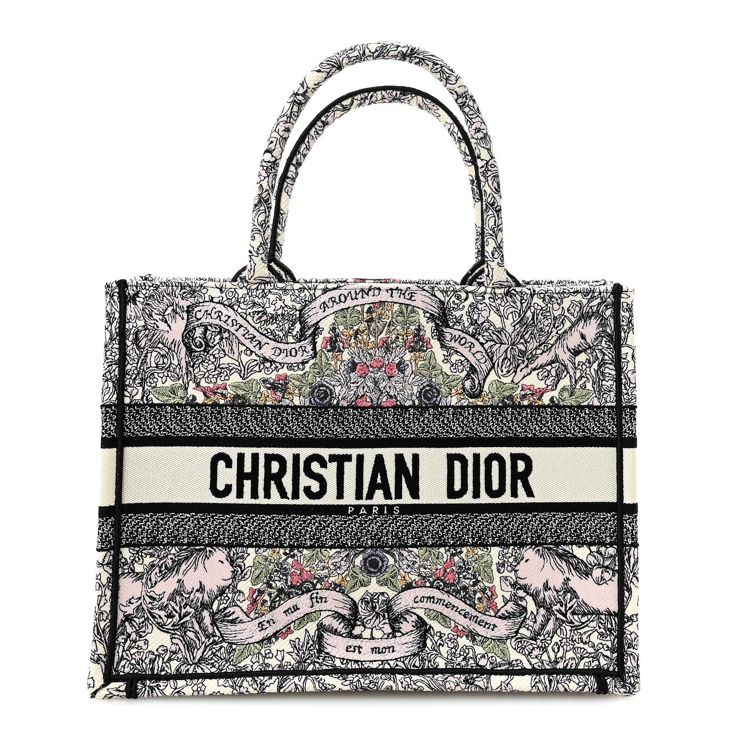 Canvas Embroidered Medium Around The World Book Tote White Multicolor