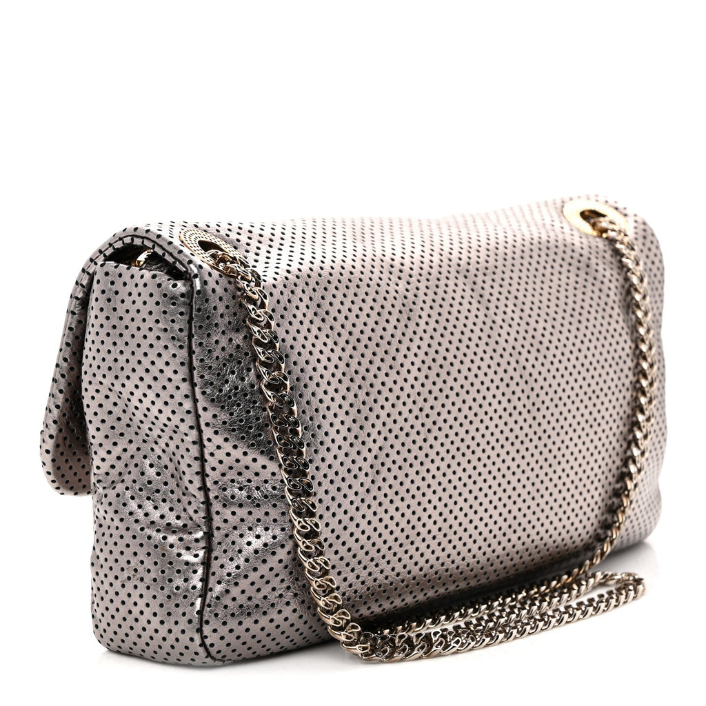 Metallic Crackled Calfskin Perforated Drill Flap Bronze