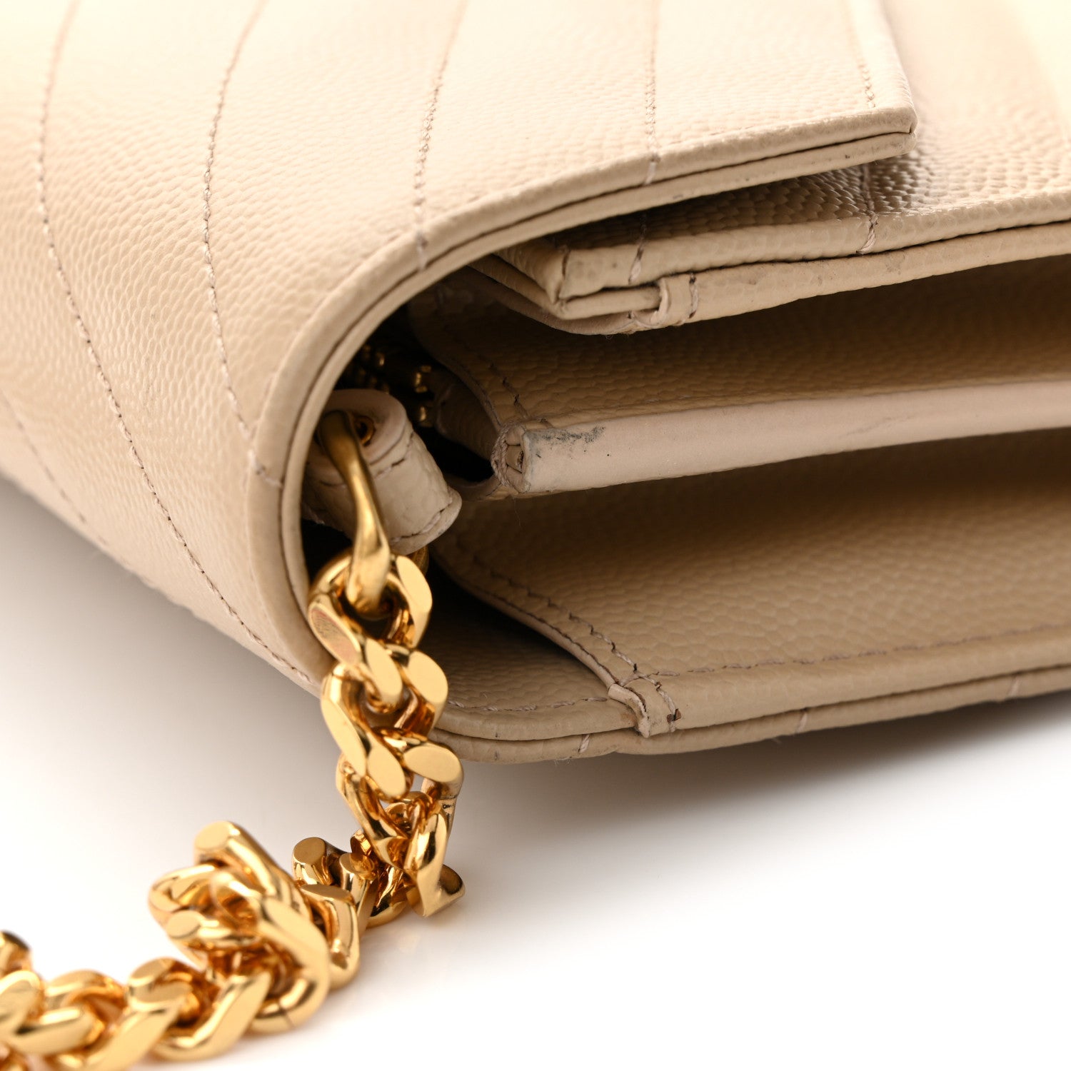 Grain De Poudre Matelasse Chevron Monogram Chain Wallet Dark Beige