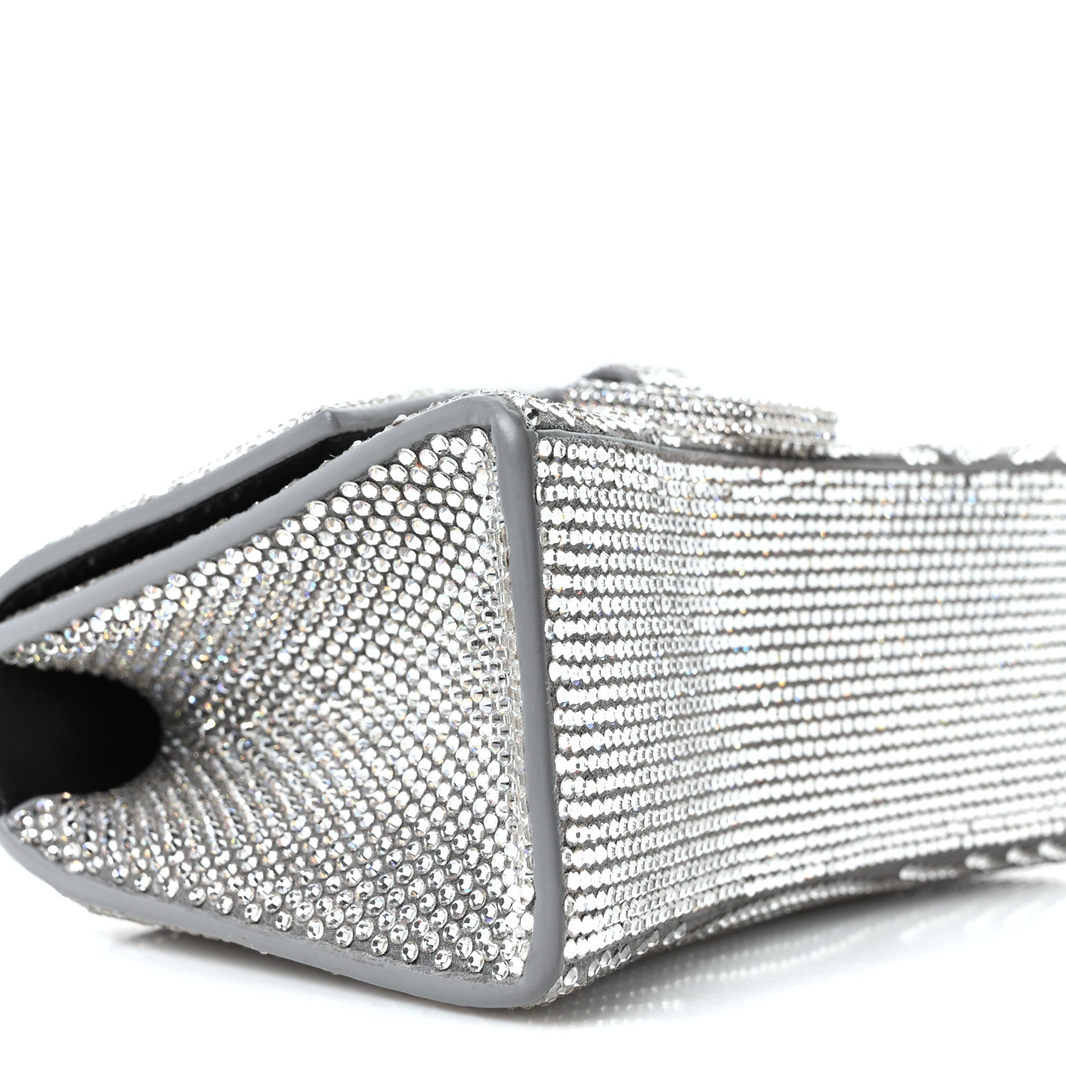 Strass Suede Hourglass Top Handle Bag XS Smoke Grey Crystal