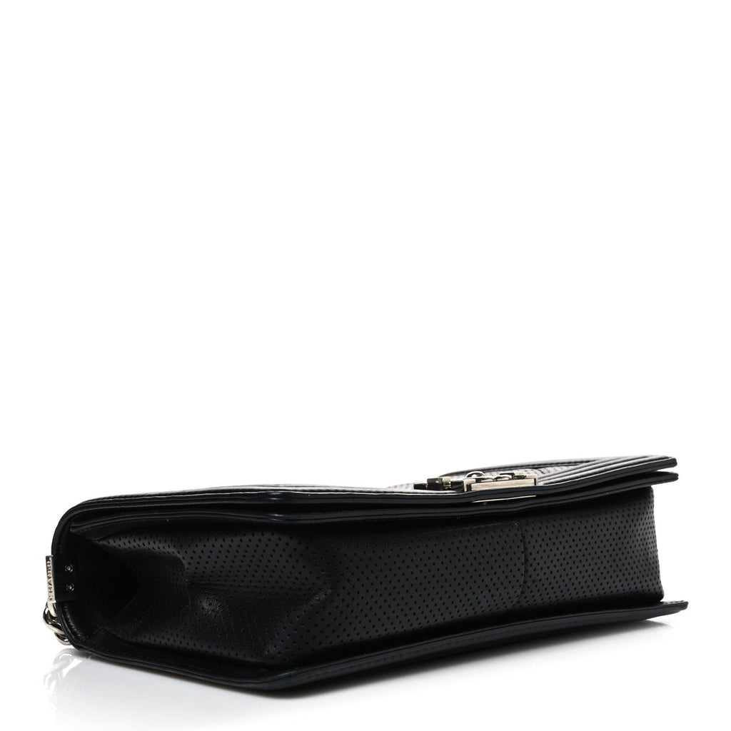 Lambskin Perforated Quilted New Medium Boy Flap Black