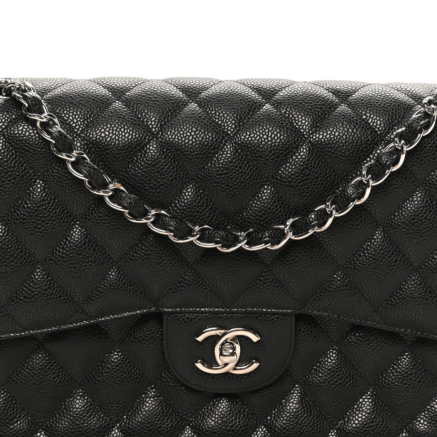 Caviar Quilted Jumbo Double Flap Black