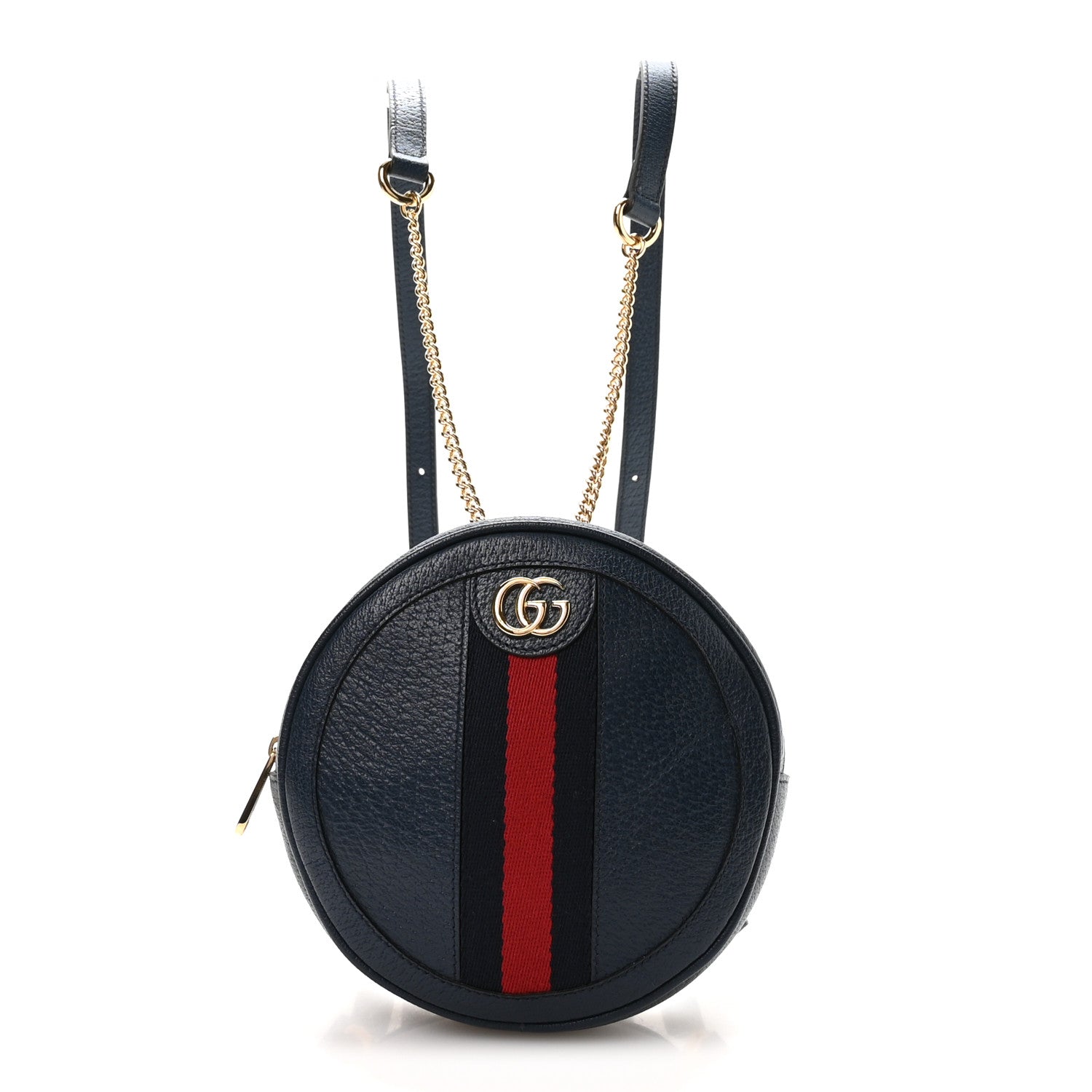 Textured Calfskin Web Mini Ophidia Round Backpack Blue Agata