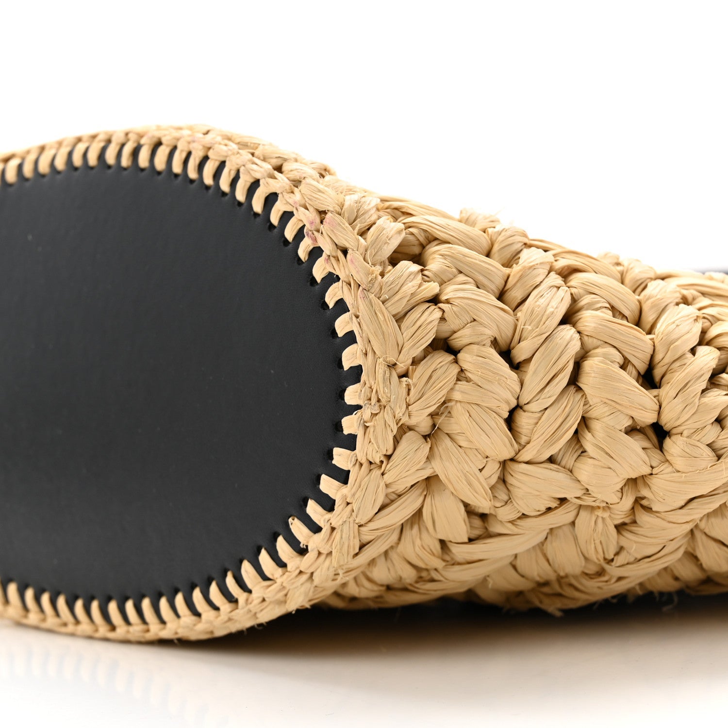 Raffia Calfskin Small Arco Basket Black