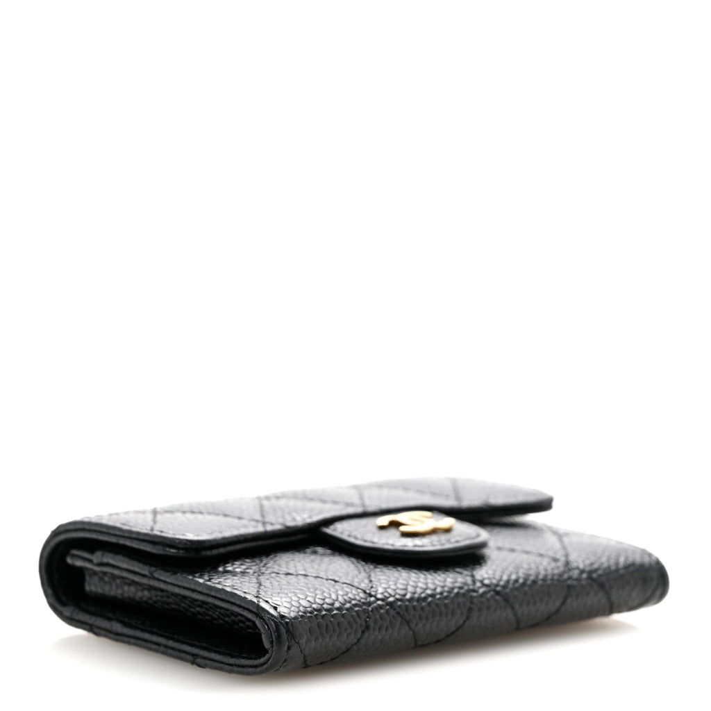 Caviar Quilted Flap Card Holder Black