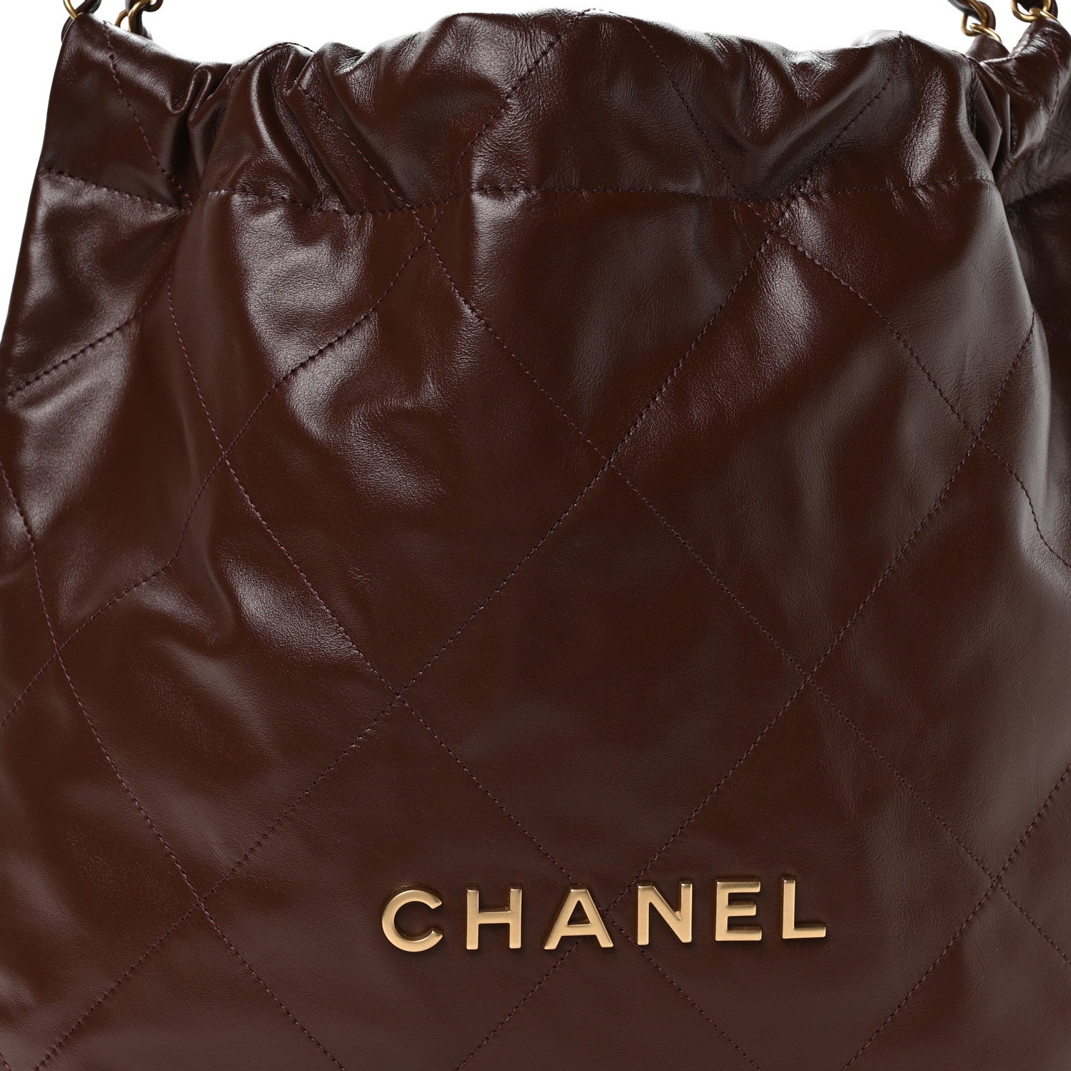 Shiny Calfskin Quilted Chanel 22 Dark Brown