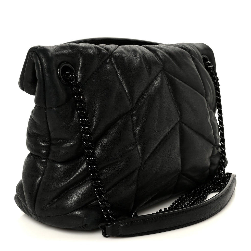 Lambskin Quilted Monogram Monochrome Small Loulou Puffer Chain Satchel Black