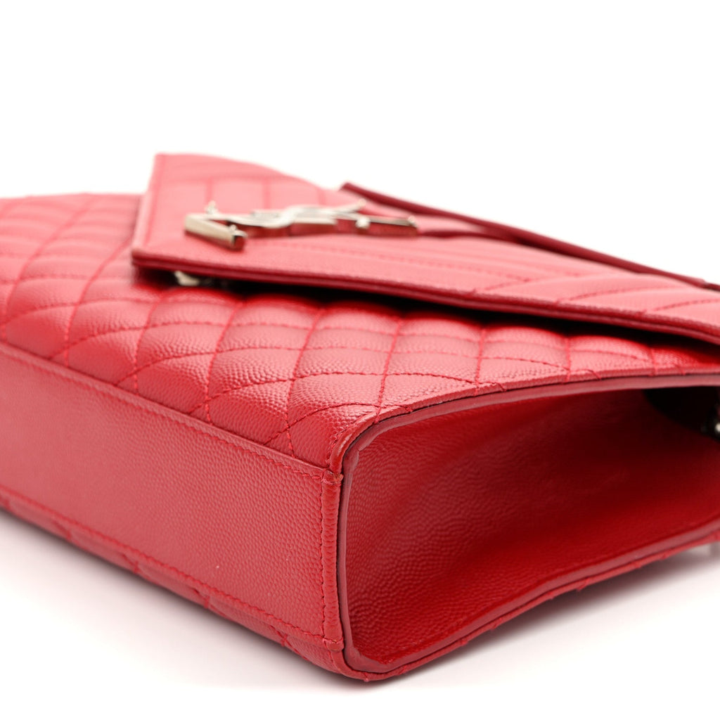 Grain De Poudre Textured Mixed Matelasse Triquilt Medium Monogram Satchel New Red
