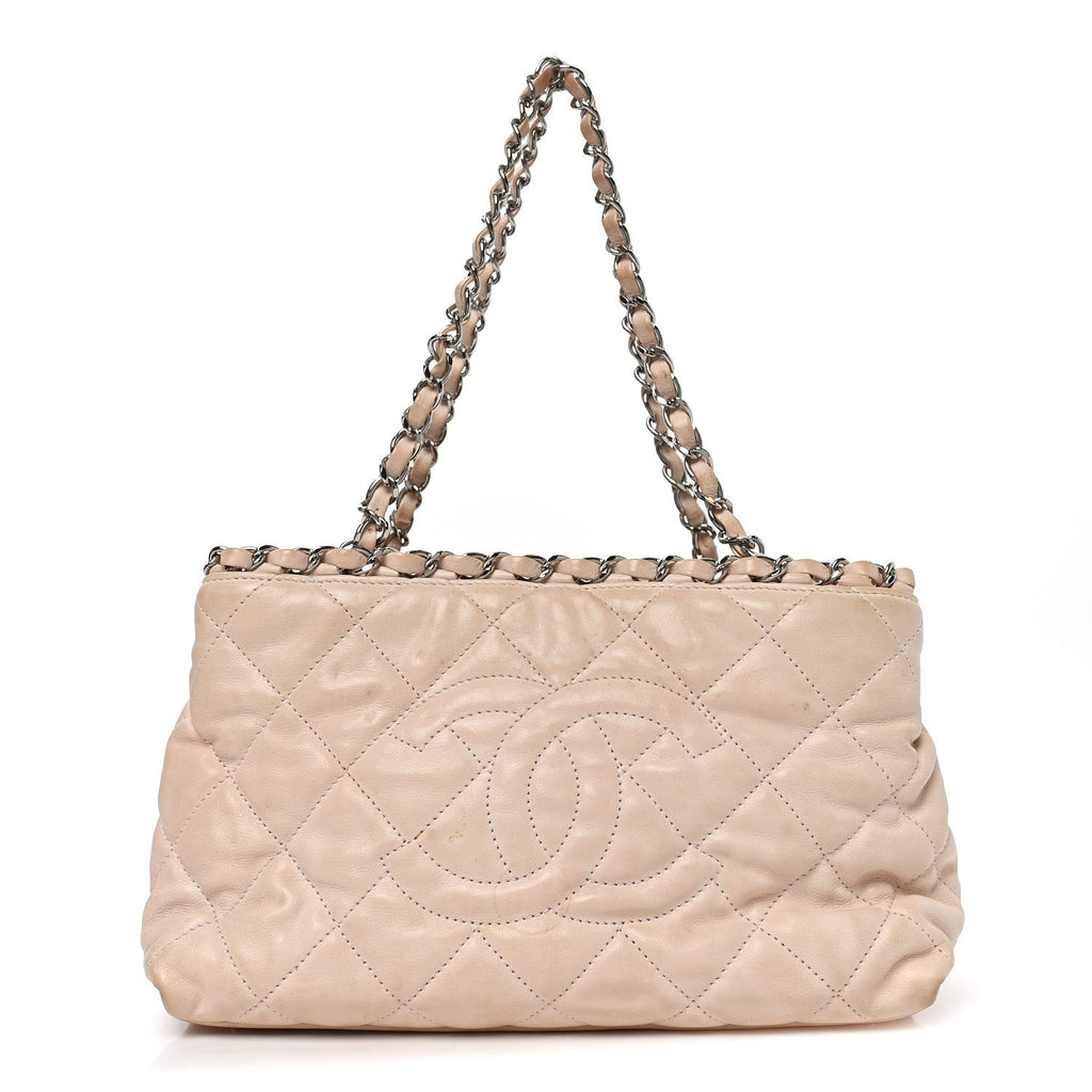 Lambskin Quilted Mini Chain Me Tote Light Beige
