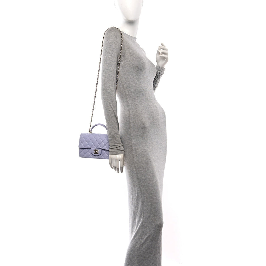 Lambskin Quilted Mini Top Handle Rectangular Flap Light Purple