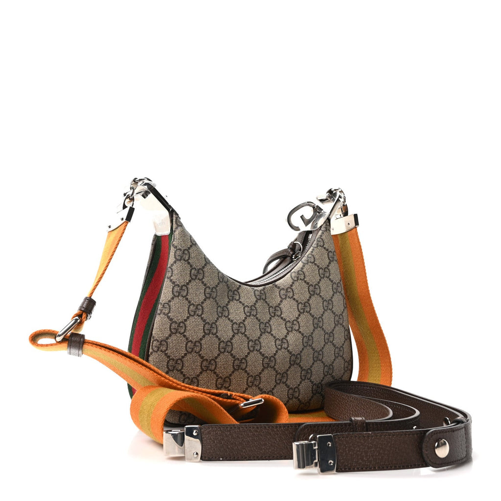 GG Supreme Monogram Textured Calfskin Web Small Attache Shoulder Bag Beige Ebony New Acero