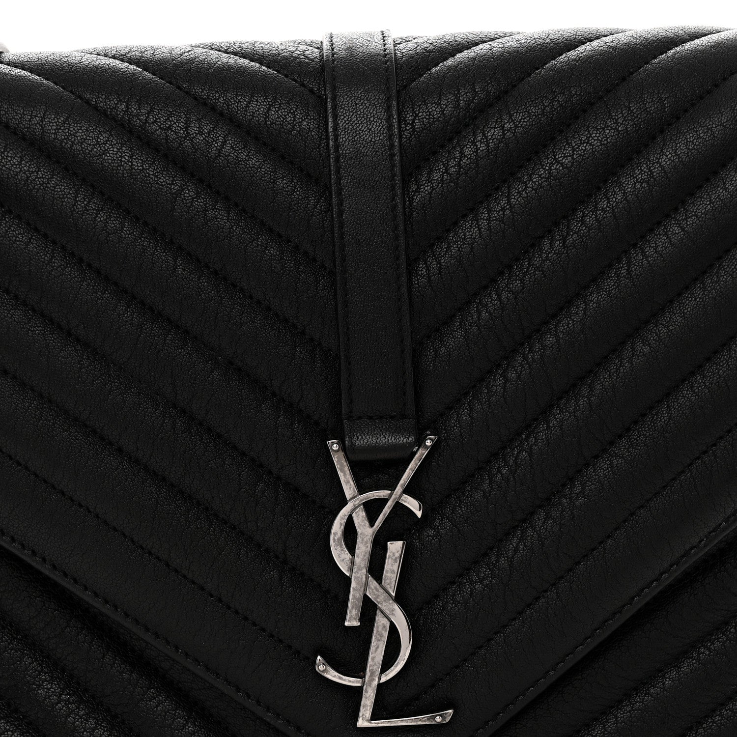 Sheepskin Matelasse Chevron Monogram Large College Satchel Black