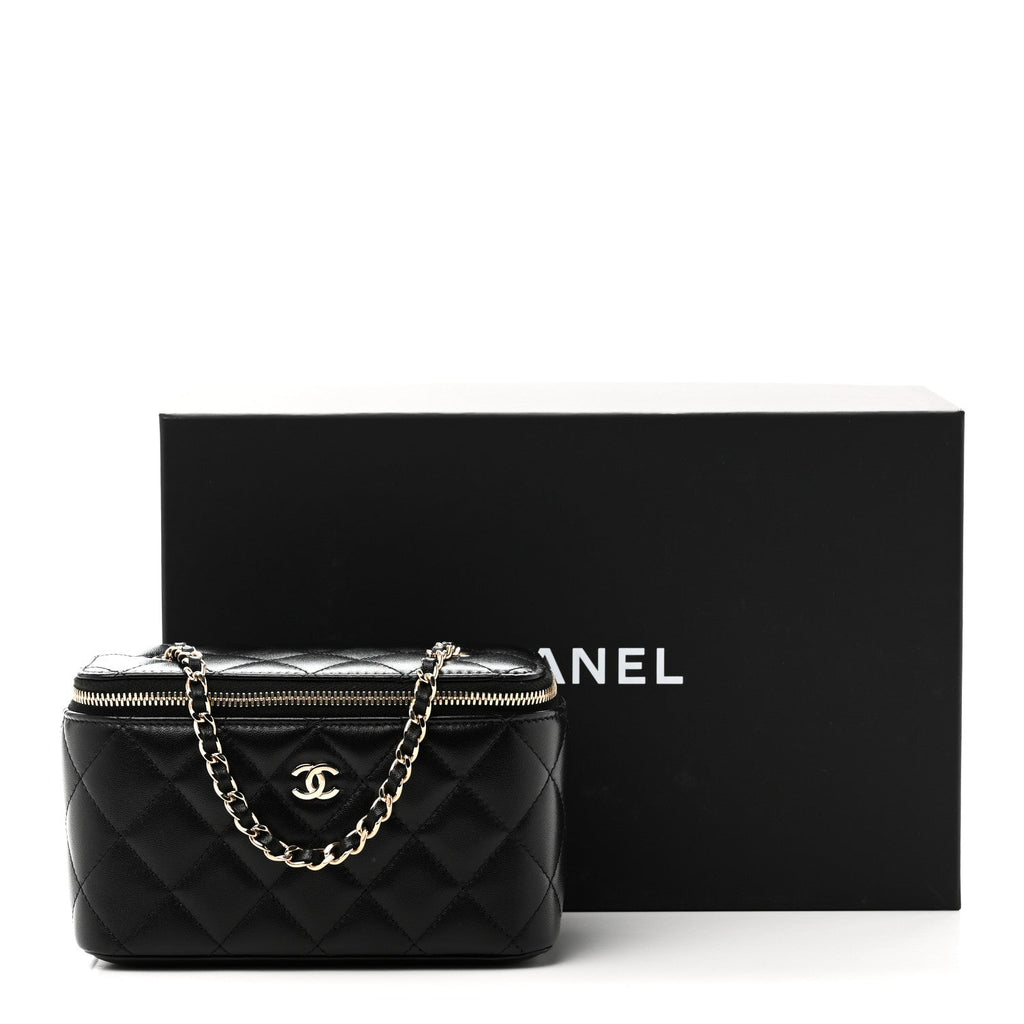 Lambskin Quilted Small Vanity Case With Chain Black