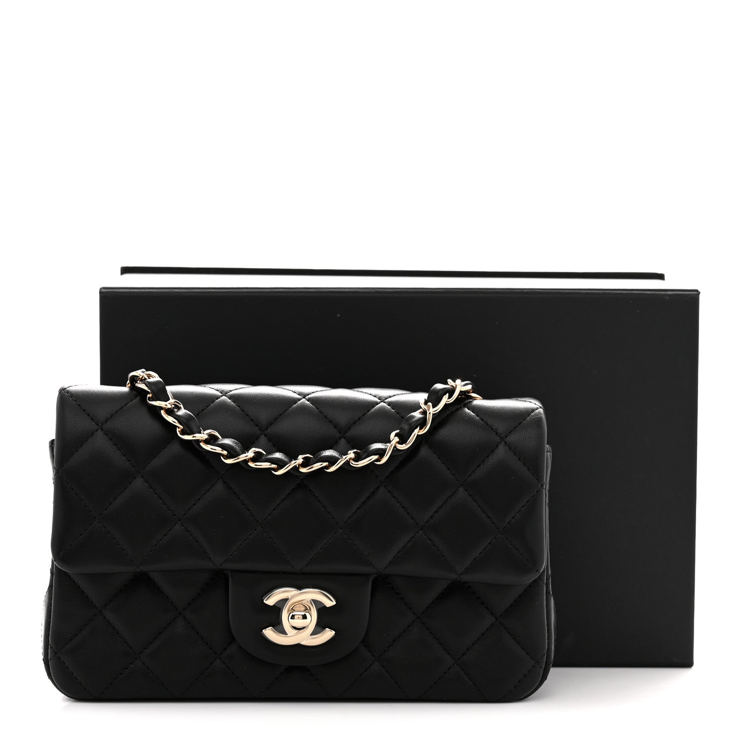 Lambskin Quilted Mini Rectangular Flap Black
