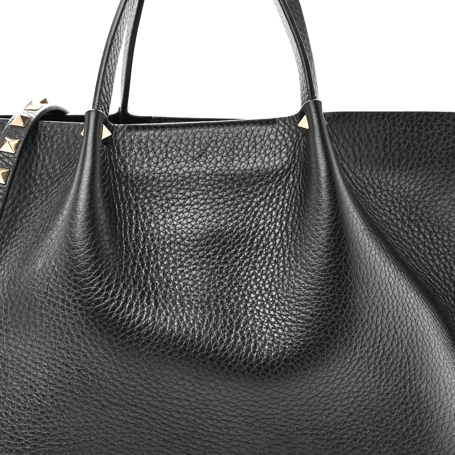 Pebbled Calfskin Small Rockstud Crossbody Tote Black