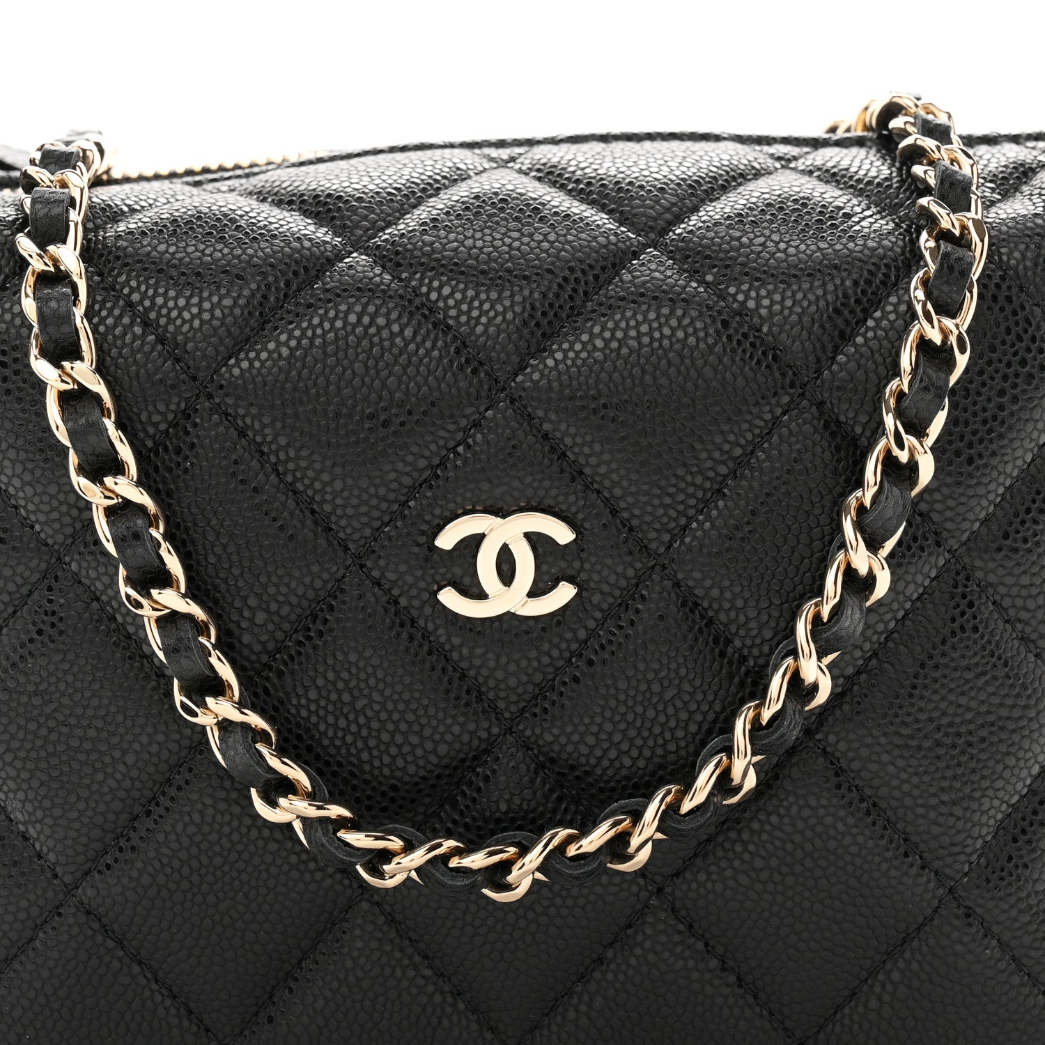 Caviar Quilted Hobo Clutch With Chain Black