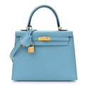 Madame Calfskin Kelly Sellier 25 Bleu Du Nord