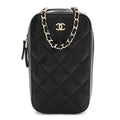 Caviar Quilted Phone Holder Wallet On Chain WOC Black