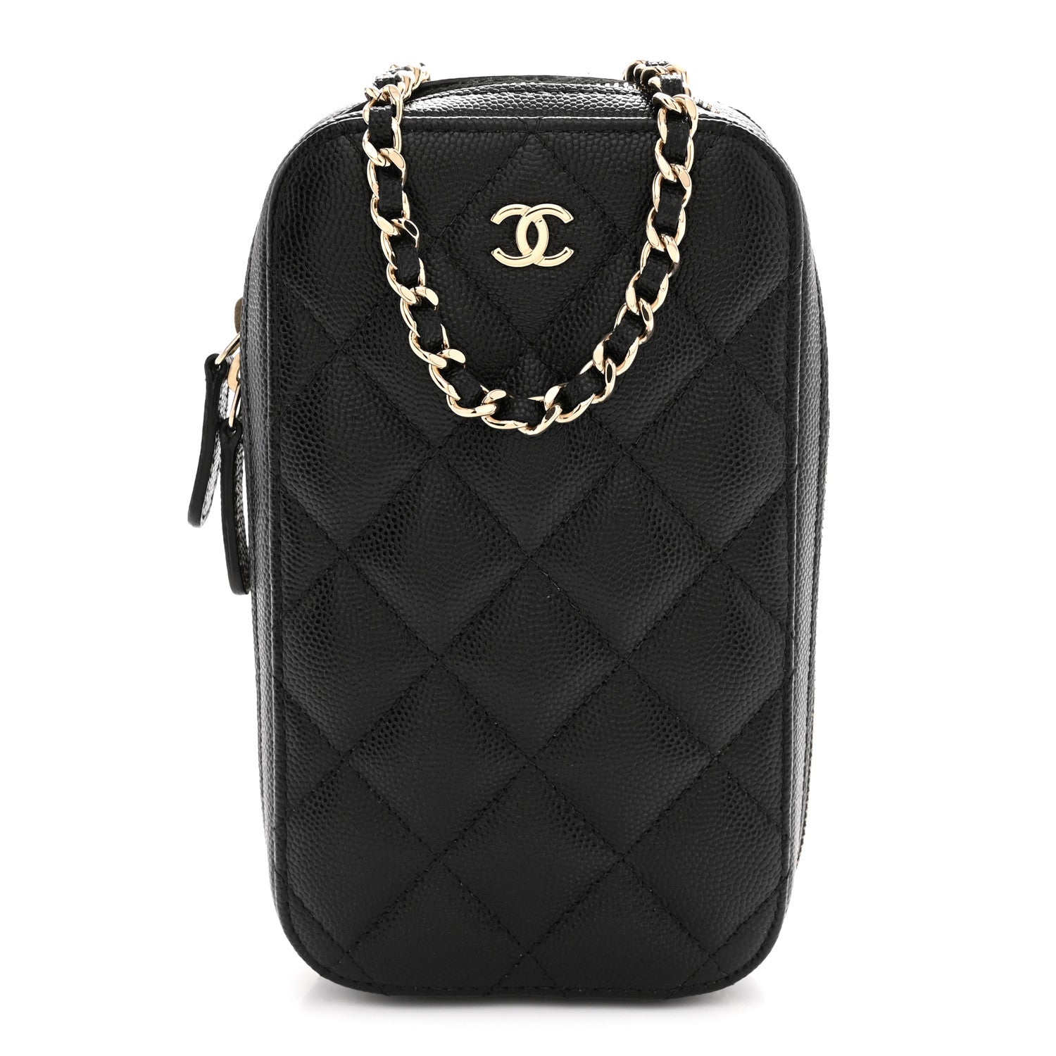 Caviar Quilted Phone Holder Wallet On Chain WOC Black