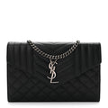Sheepskin Tri-Quilt Monogram Envelope Chain Wallet Black