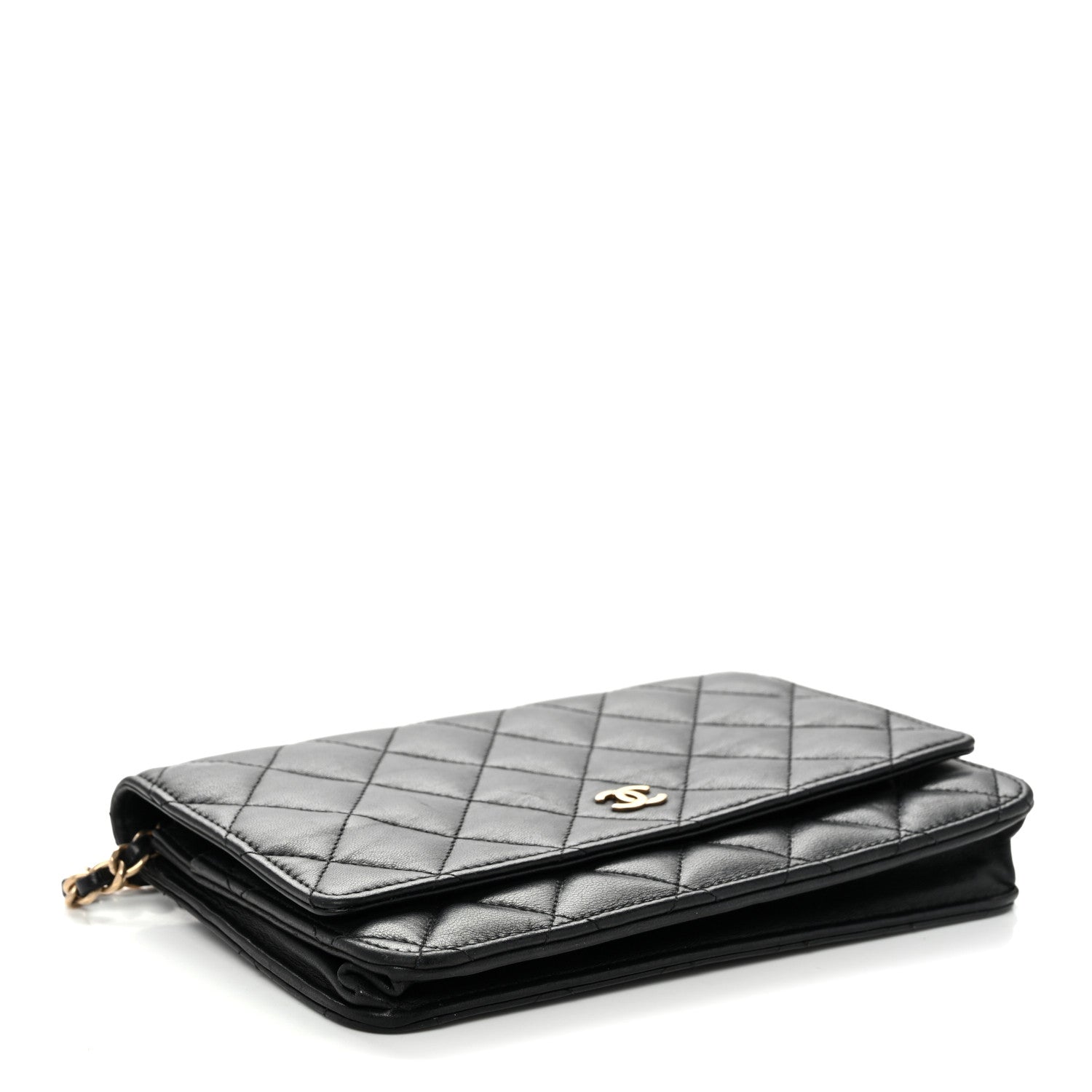 Lambskin Quilted Wallet On Chain WOC Black