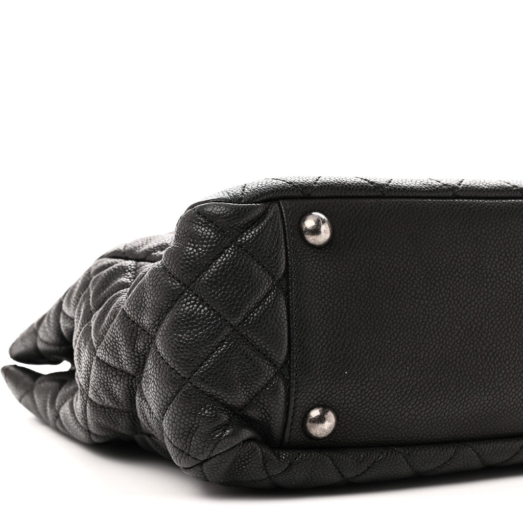 Caviar Quilted Shopping Tote Black