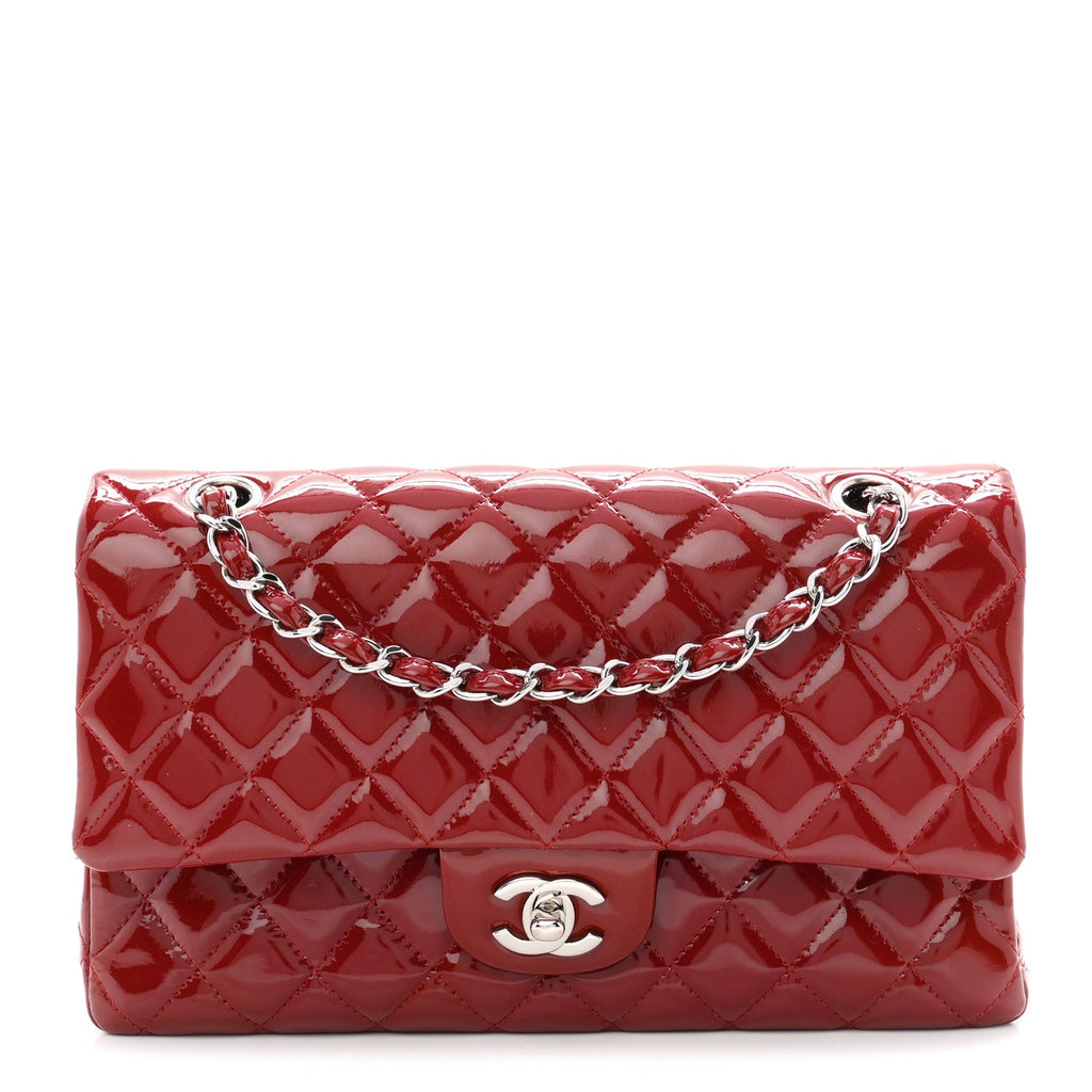 Patent Quilted Medium Double Flap Red