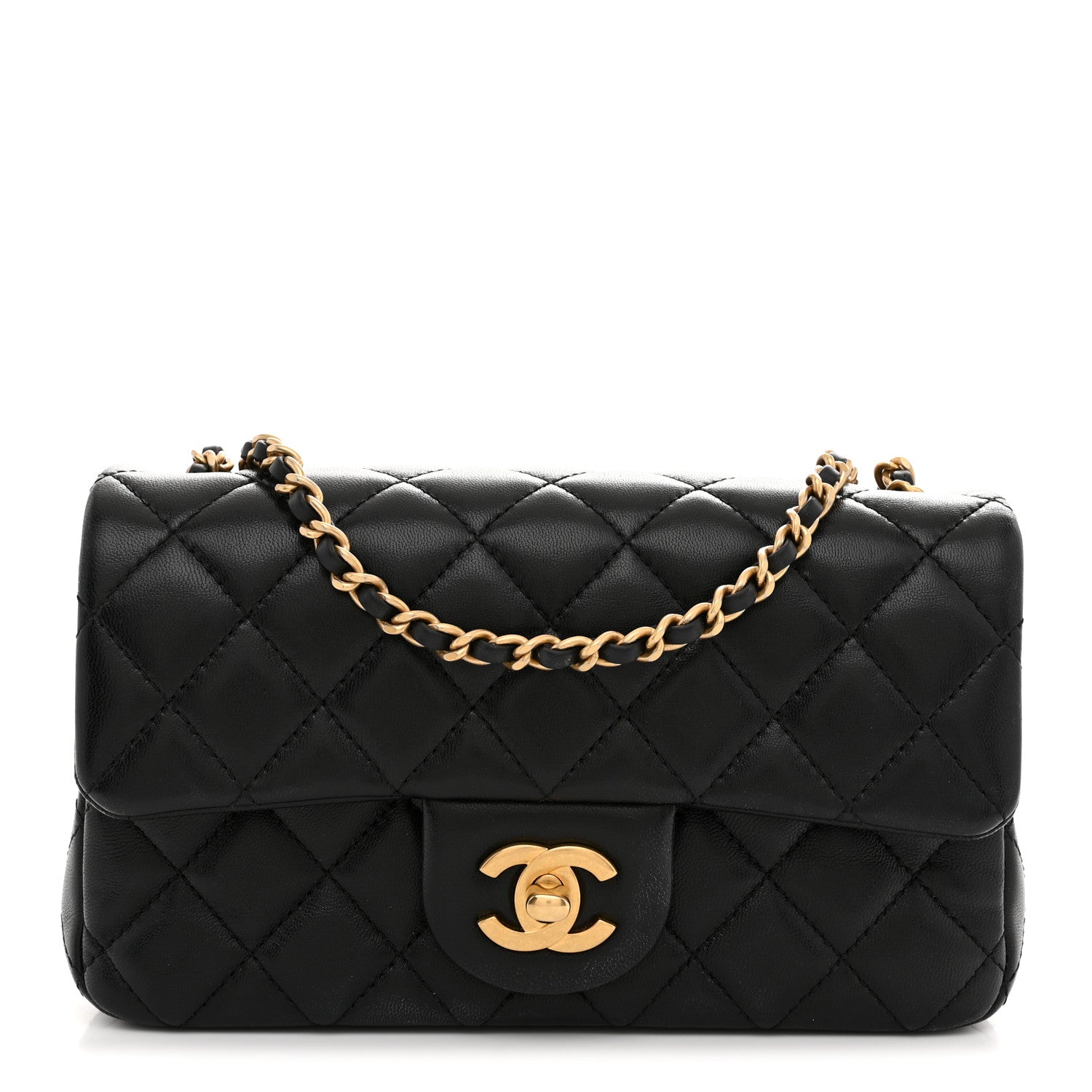 Lambskin Quilted Mini Rectangular Pearl Crush Flap Black