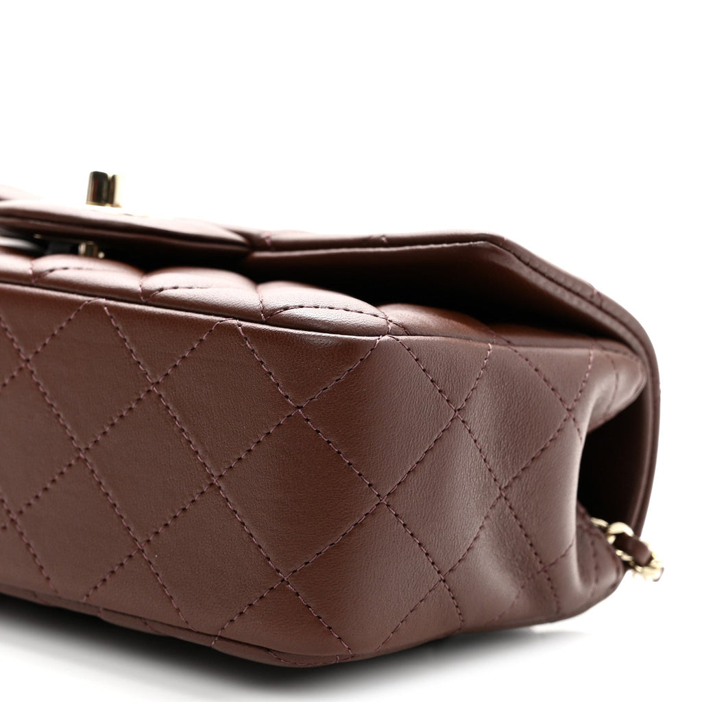 Lambskin Quilted Mini Top Handle Rectangular Flap Dark Brown