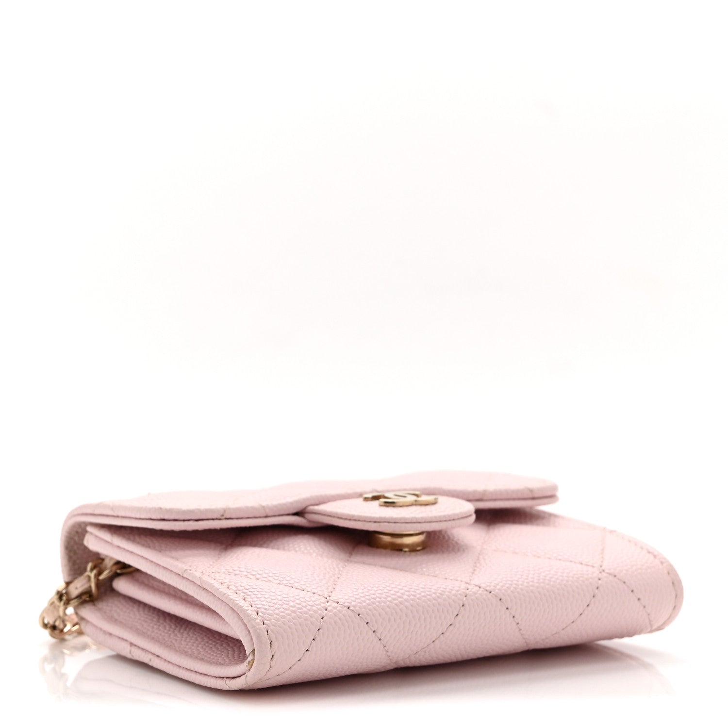 Caviar Quilted Flap Card Holder On Chain Pink