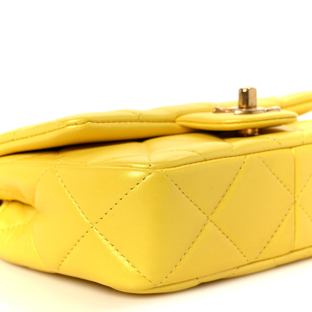 Pearly Lambskin Pearl Quilted Mini Flap Yellow Yellow