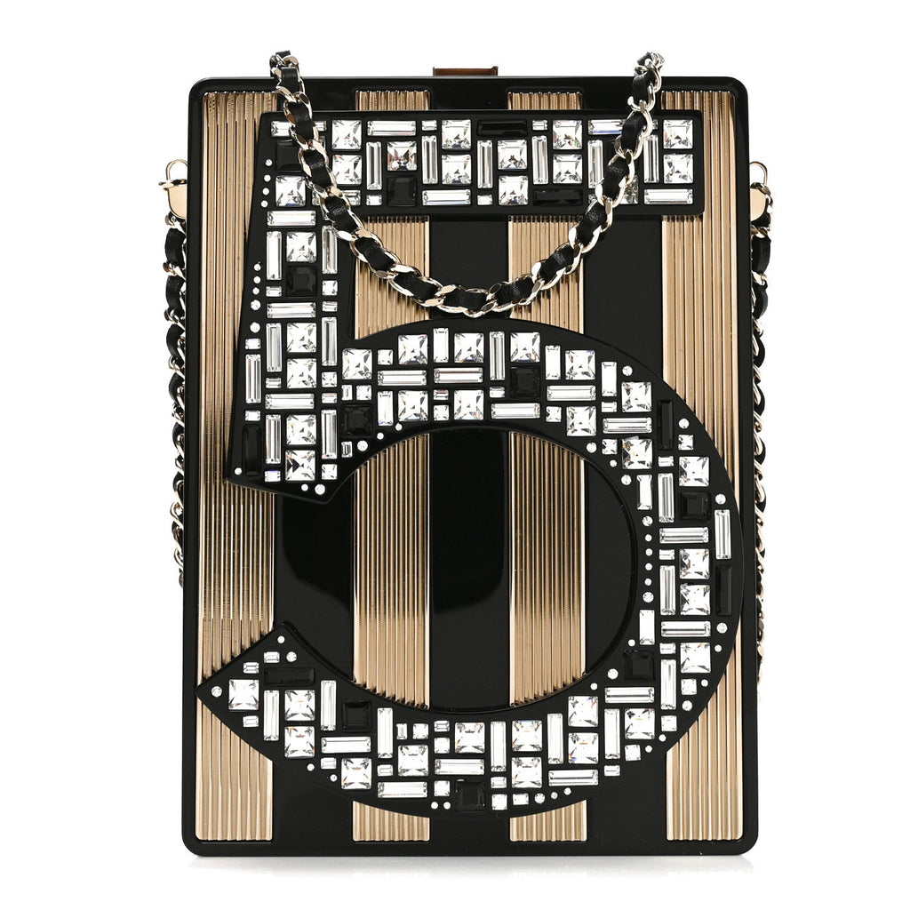 Plexiglass Strass Mosaic No 5 Minaudiere Clutch Black Gold