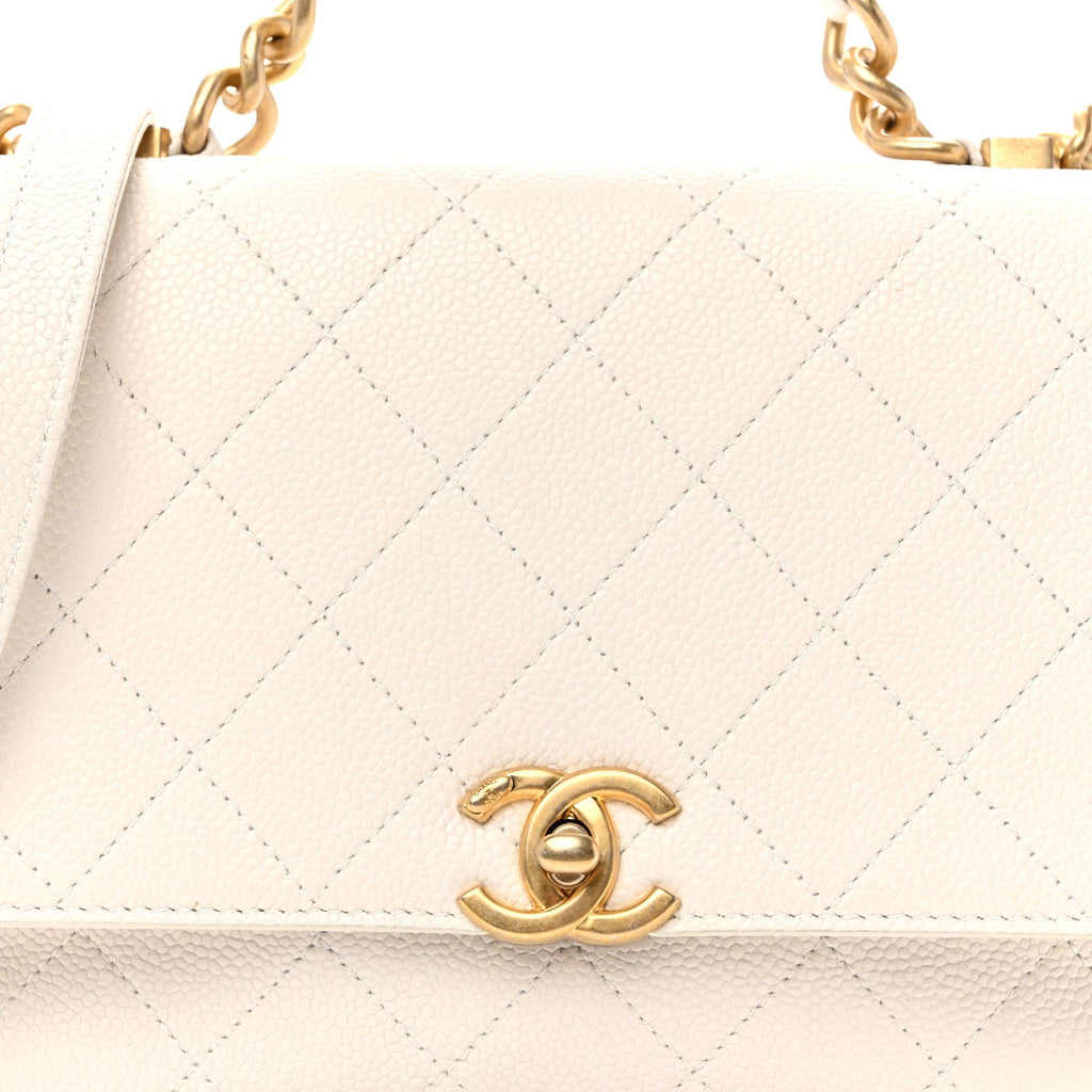 Grained Calfskin Small Stitched Flap White