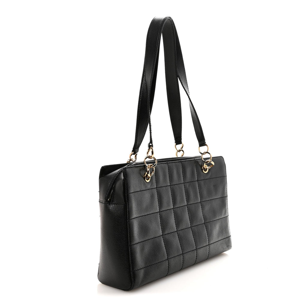 Caviar Stitched Chocolate Bar Shopping Tote Black