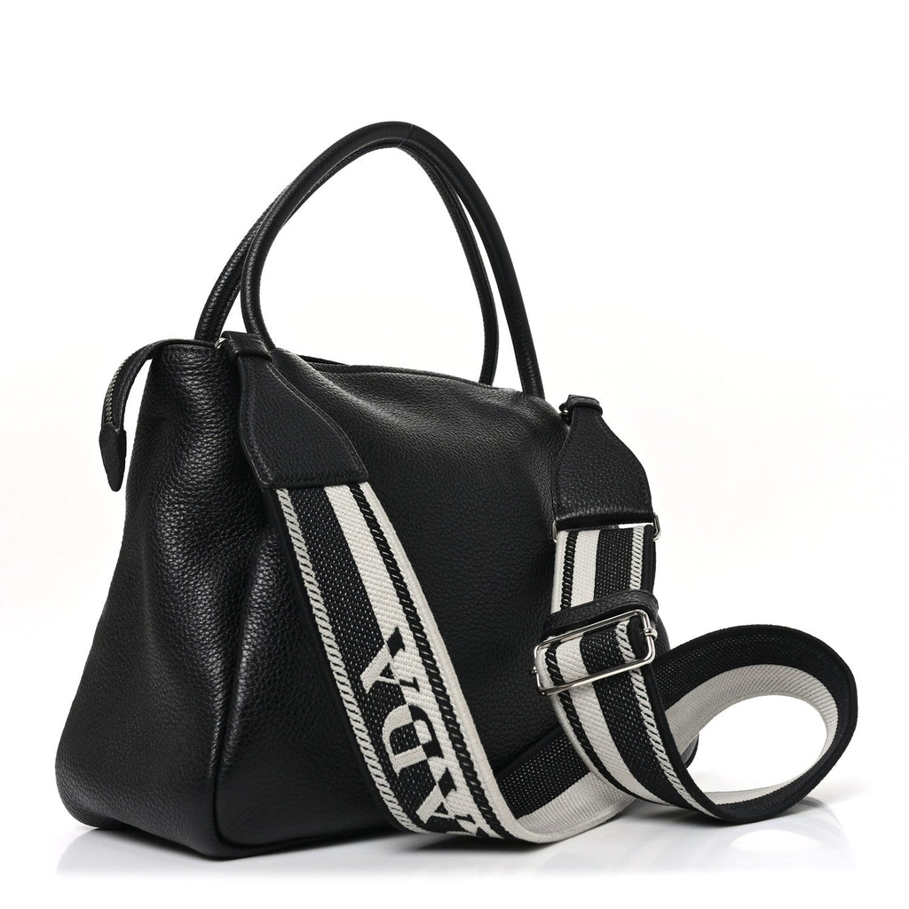 Vitello Daino Soft Medium Zippered Top Handle Bag Black