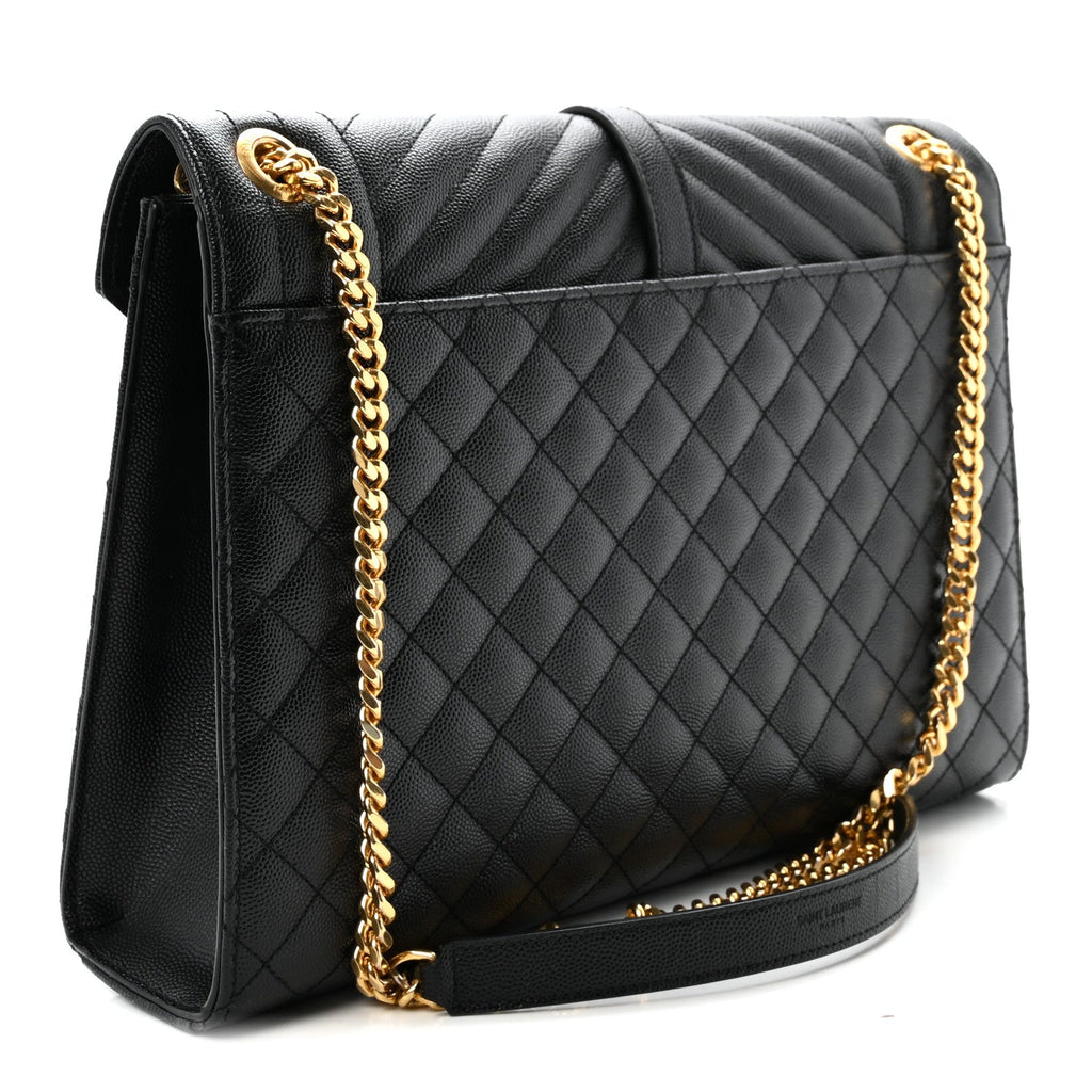 Grain De Poudre Textured Mixed Matelasse Large Triquilt Monogram Satchel Black