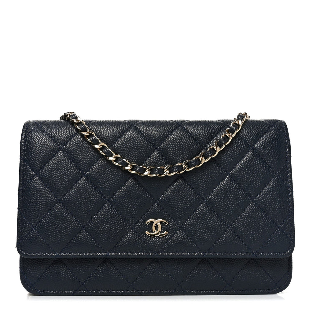 Caviar Quilted Wallet on Chain WOC Navy Blue