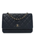 Caviar Quilted Wallet on Chain WOC Navy Blue