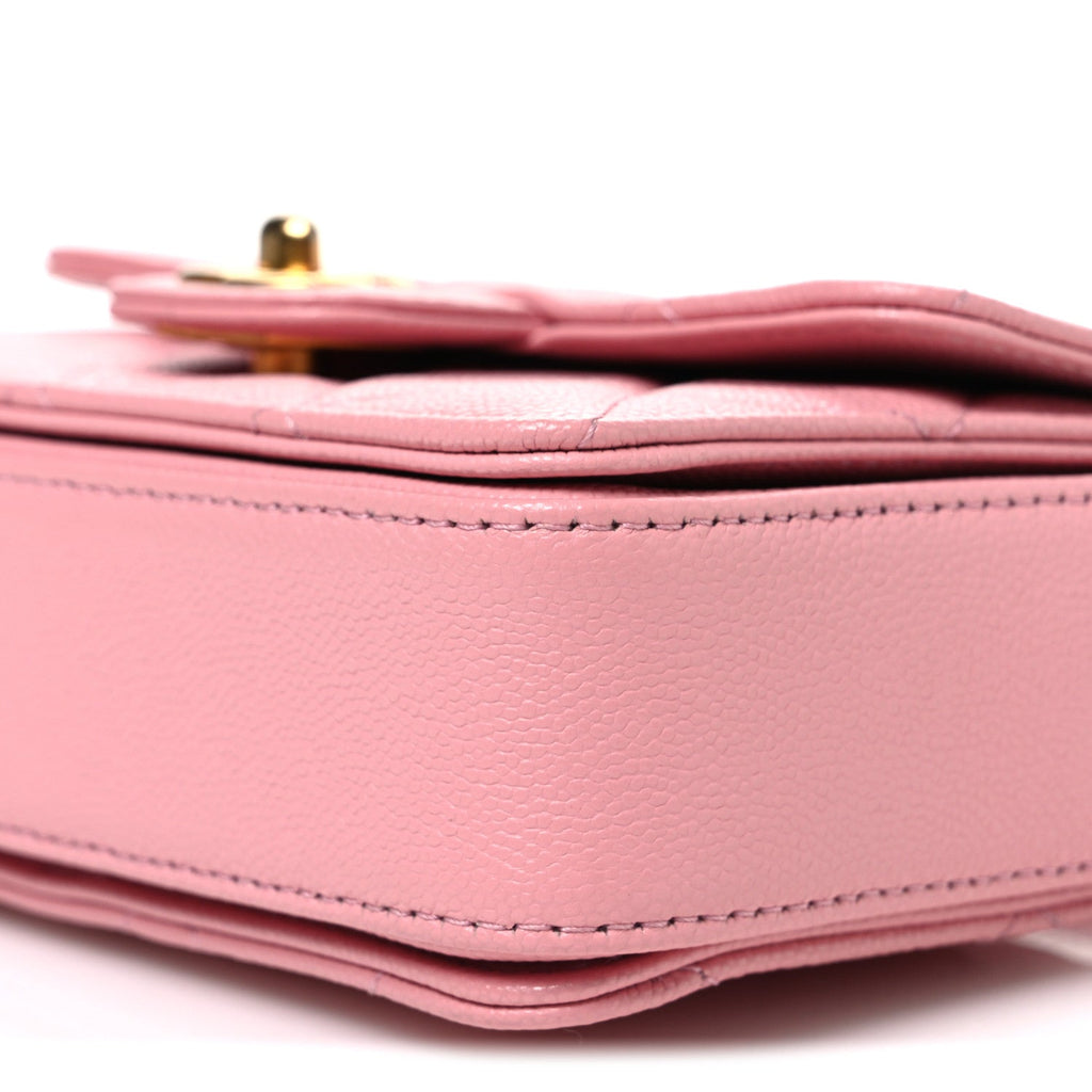 Shiny Caviar Quilted Mini Top Handle Flap Pink Pink