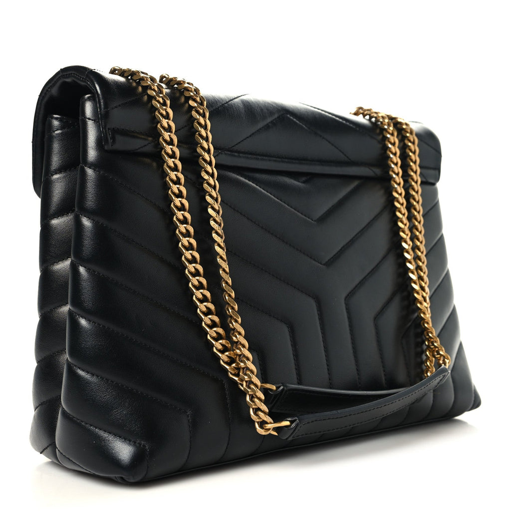 Calfskin Y Quilted Monogram Medium Loulou Chain Satchel Black Black