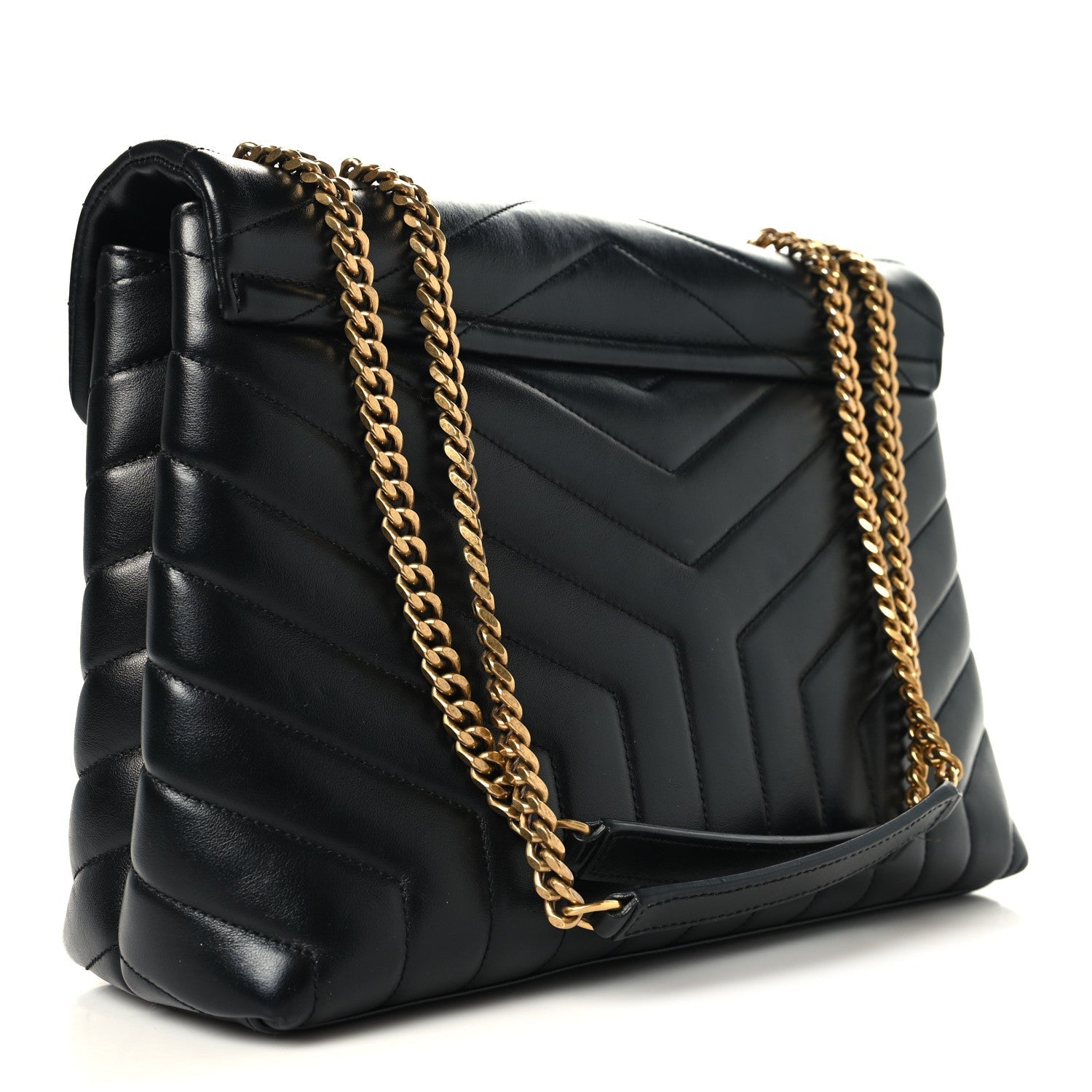 Calfskin Y Quilted Monogram Medium Loulou Chain Satchel Black Black